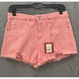 NWT Mossimo High Rise Pink Short Shorts Womens Sz 10 Denim Raw Hem Stretch